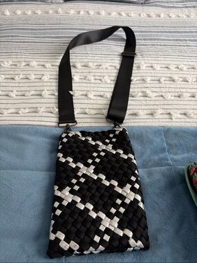 HAUTE SHORE Black and Silver Woven Crossbody Bag